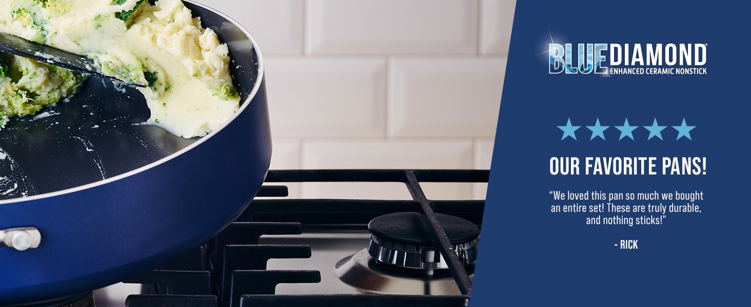 BlueDiamond, Ceramic Nonstick, PFAS-Free, Non-Toxic, Cookware, Saute Pan, Classic