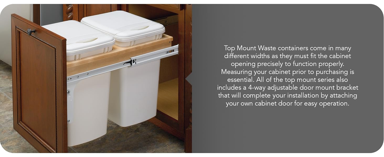 Two white colored trash bin kitchen pullout containers from Rev-A-Shelf.