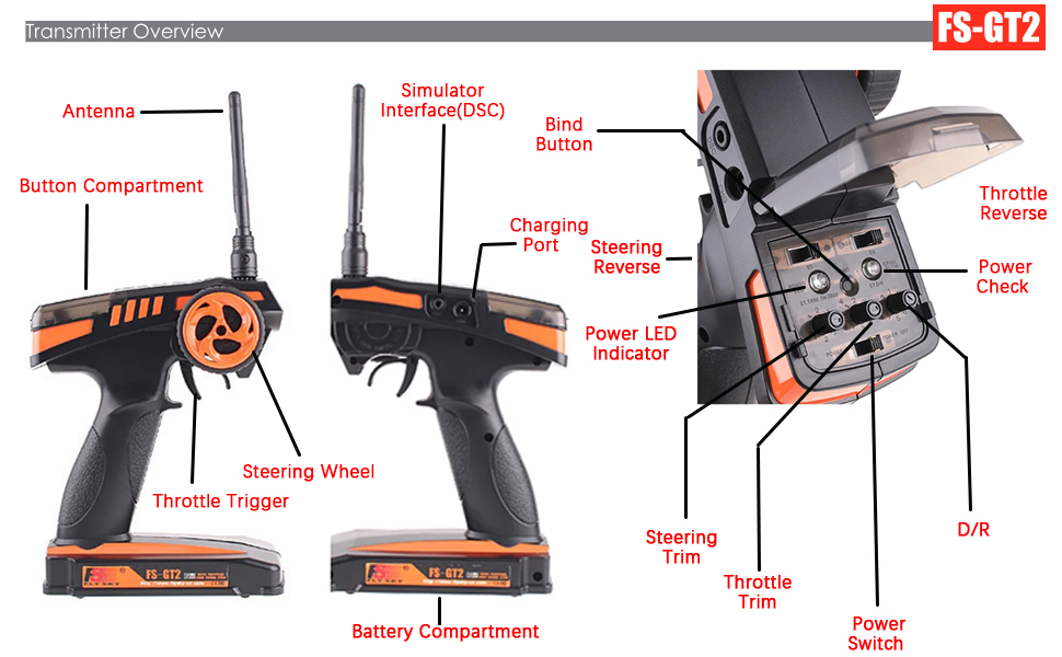 Flysky FS-GT2 2CH Transmitter with FS-GR3E Receiver
