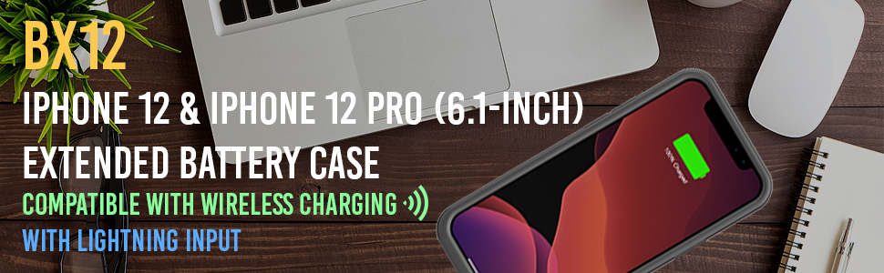 iPhone 12 / iphone 12 pro battery charging case with qi wireless charging certified lightning input