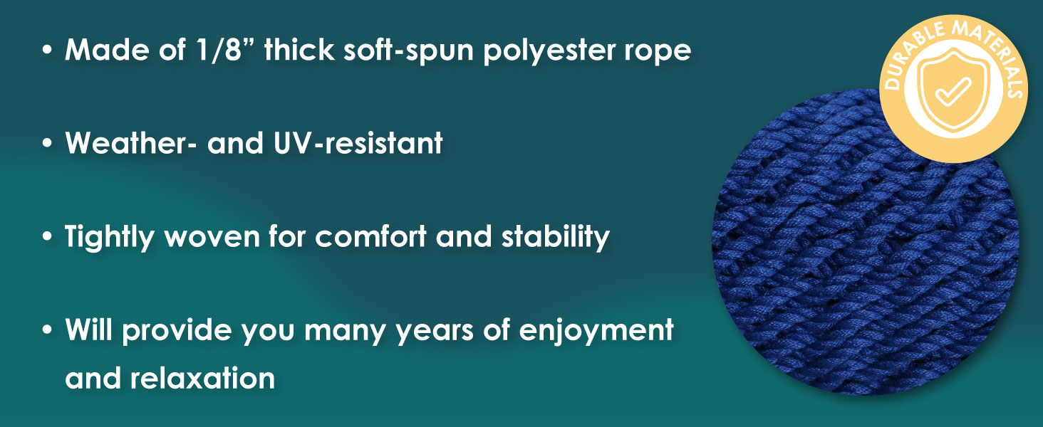 thick soft spun polyester rope weather- and uv-resistant tightly woven for comfort and stability