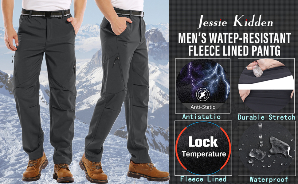 Mens Snow Ski Waterproof Softshell Snowboard Pants Outdoor Hiking Fleece Lined Zipper Bottom