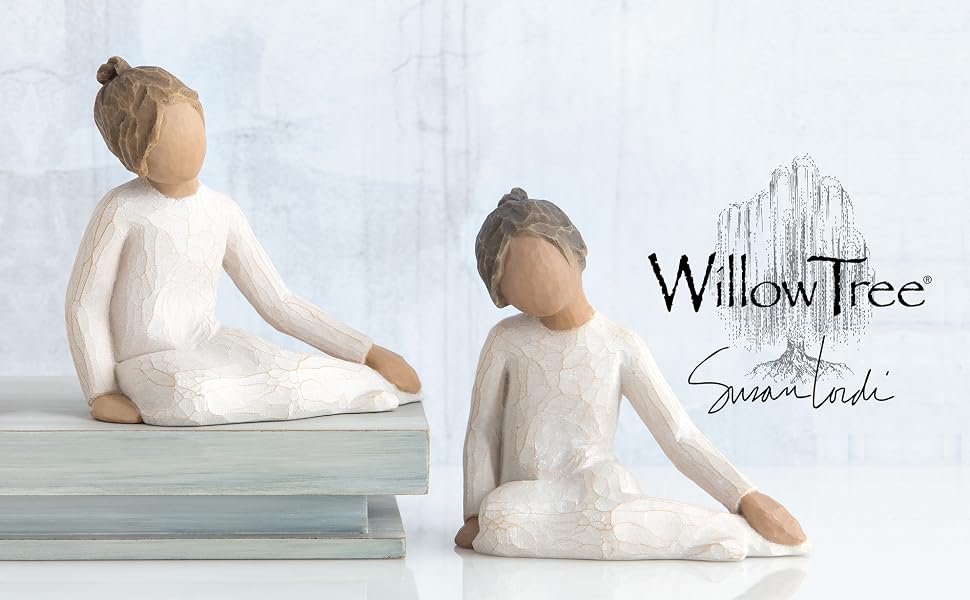 Willow Tree Thoughtful Child figures of a side-seated girl in cream dress.