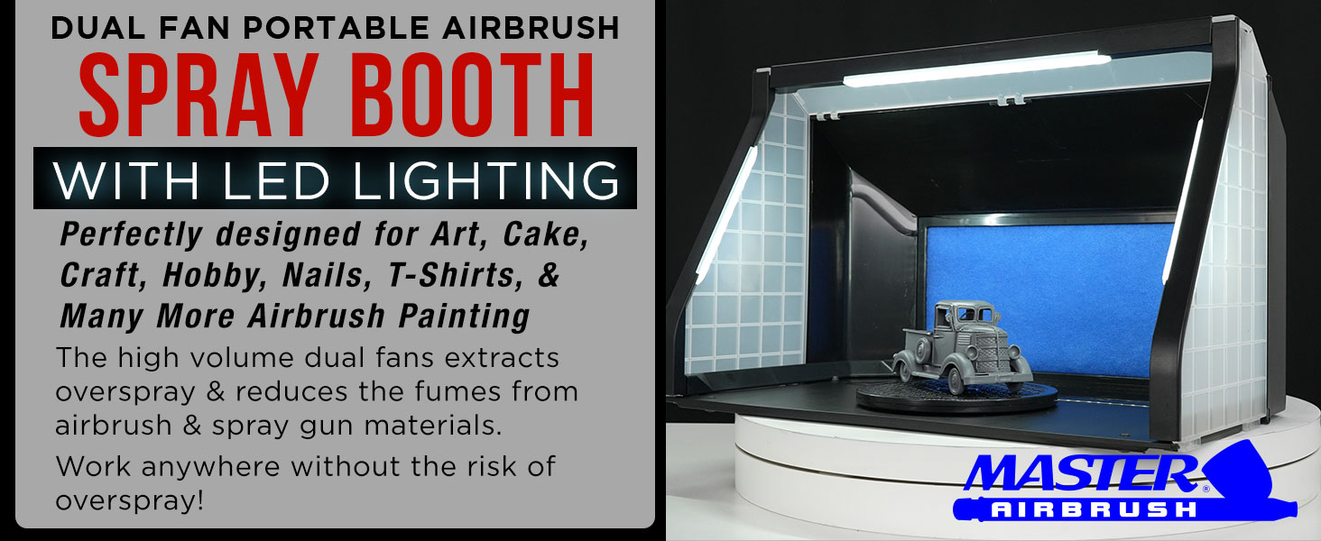 Master Airbrush portable spray booth with LED lights, fan, turntable, and exhaust hose for crafts