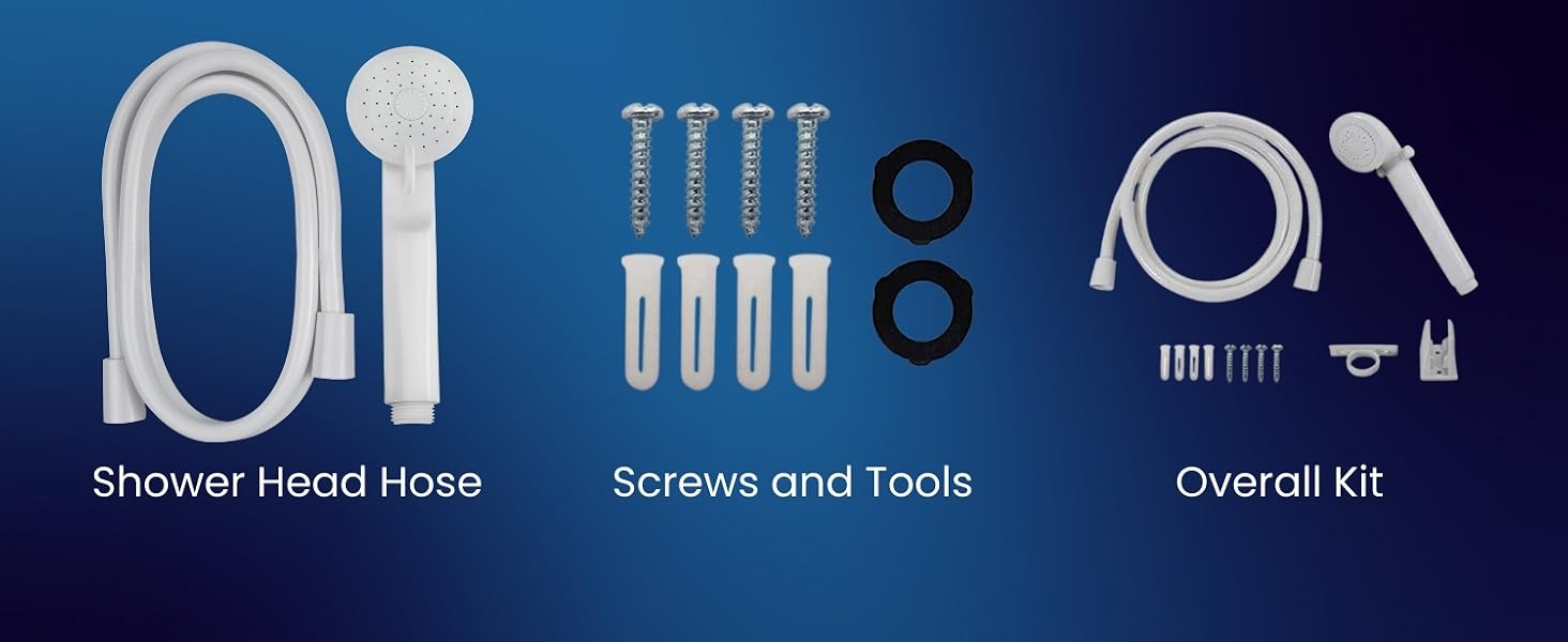 Shower head hose. screws and tools. overall kit. RV Tub and Shower Diverter Faucet. White/Smoke
