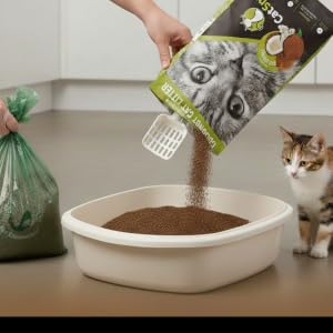 Pour litter in litter box