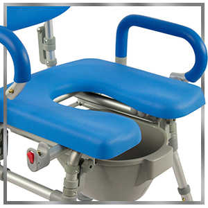 close up of commode pail and open front on the ultra commode