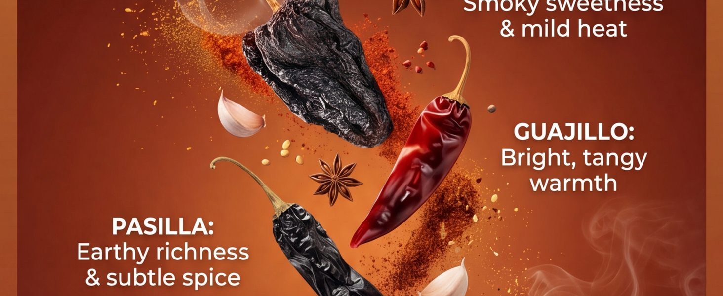 ancho, guajillo, pasilla chile