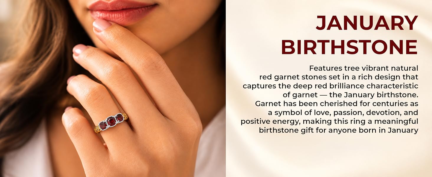 3 Stone Garnet Ring