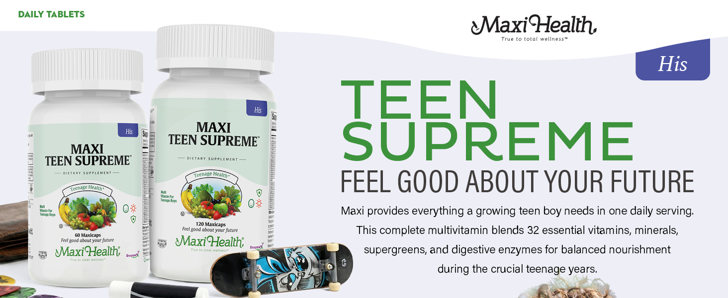 Teen Vitamins for Boys 12-17 - Teen Multivitamin Supreme with D3, Iron, Calcium, Biotin, Digestive