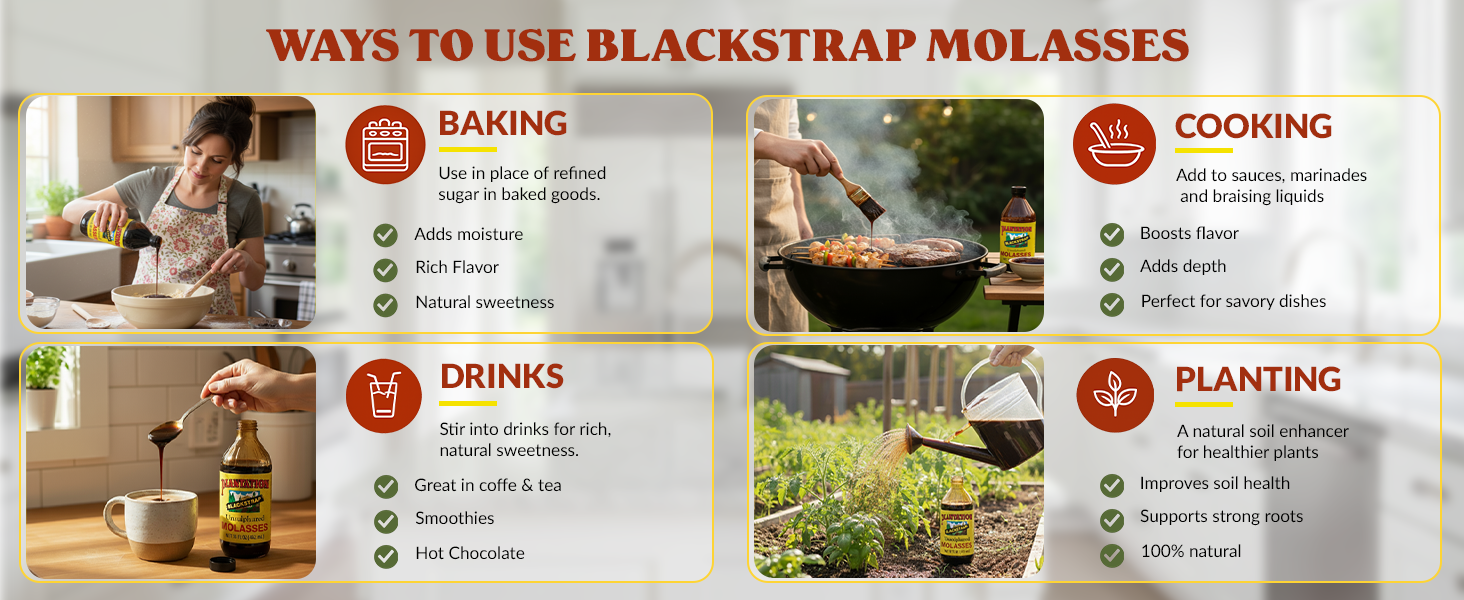 Plantation Blackstrap Molasses 15 oz – Unsulphured Blackstrap Molasses, Rich Natural Sweetener