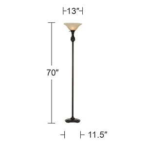 Regency Hill Restoration Bronze 70" Amber Glass Torchiere Floor Lamp