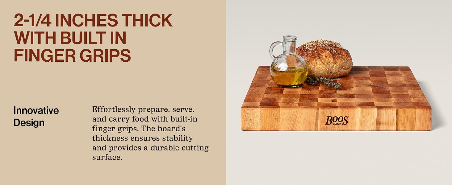 Image of Chopping Block. Text reads: 2-1/4 inches thick with ample space