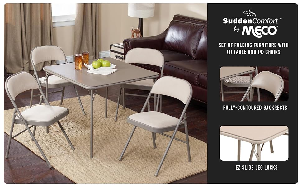 MECO Sudden Comfort 5 Piece 34x34 Card Table and 4 Chairs Folding Furniture Set