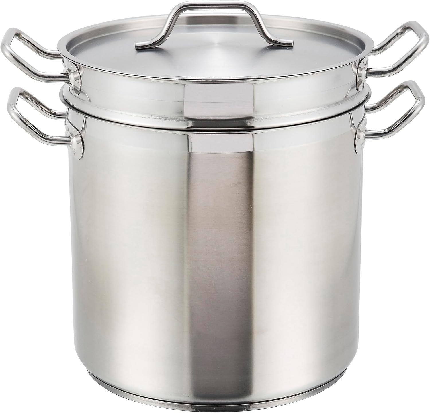 Winco 16 qt Stainless Steel Double Boiler with Cover | Gentle heat prevents scorching, Secure riveted handles, Induction compatible