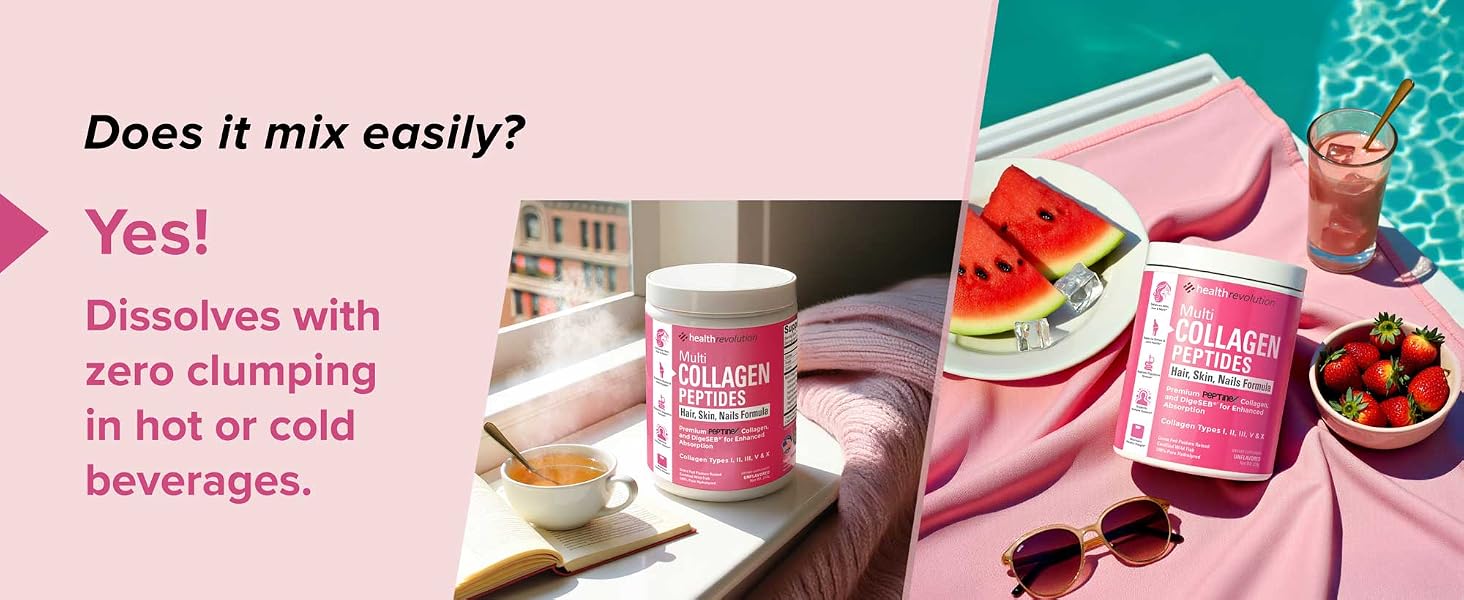 Multi collagen peptides dissolves hot or cold, zero clumping, trusted by 1 million customers
