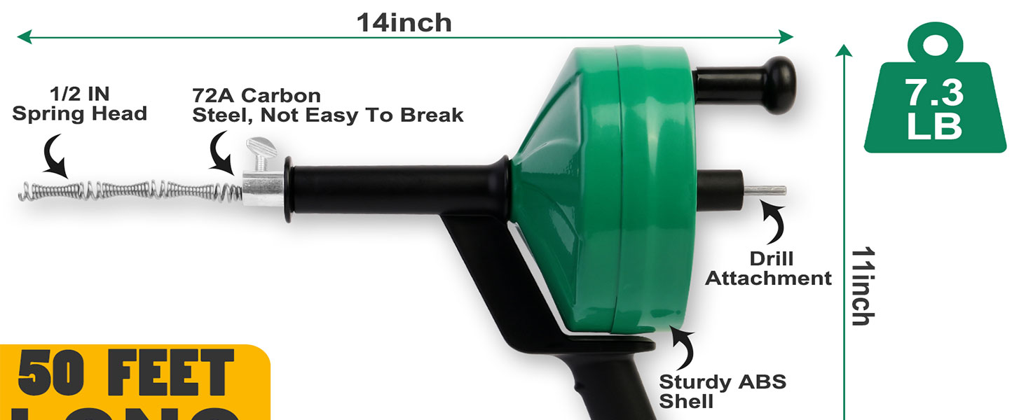 drain snake 50ft plumbing snake for sink drain auger snake drain hair removal tool snake drain