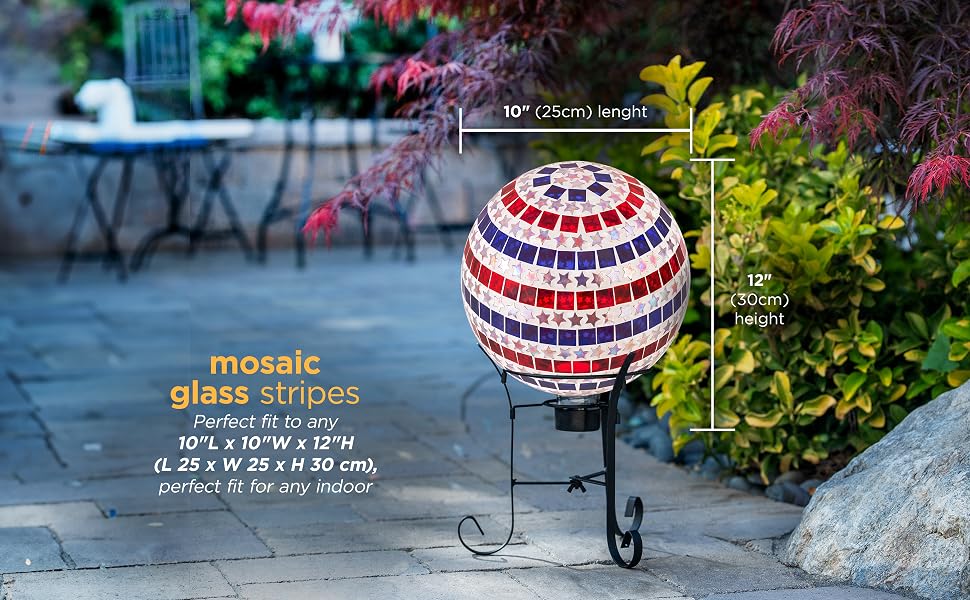 HGY434 - 10&amp;#34; Diameter Indoor/Outdoor Patriotic Glass Stars and Stripes Gazing Globe Yard Decoration