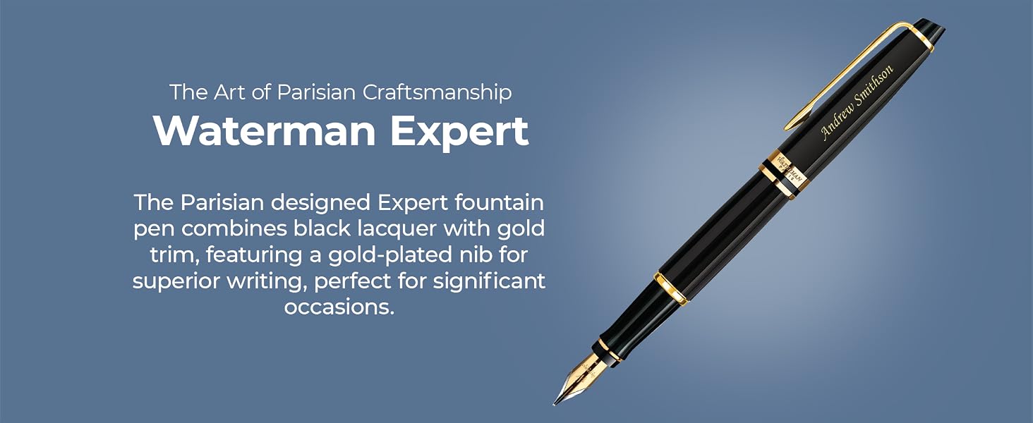 Waterman Expert Fountain Pen Black Lacquer with Gold Trim