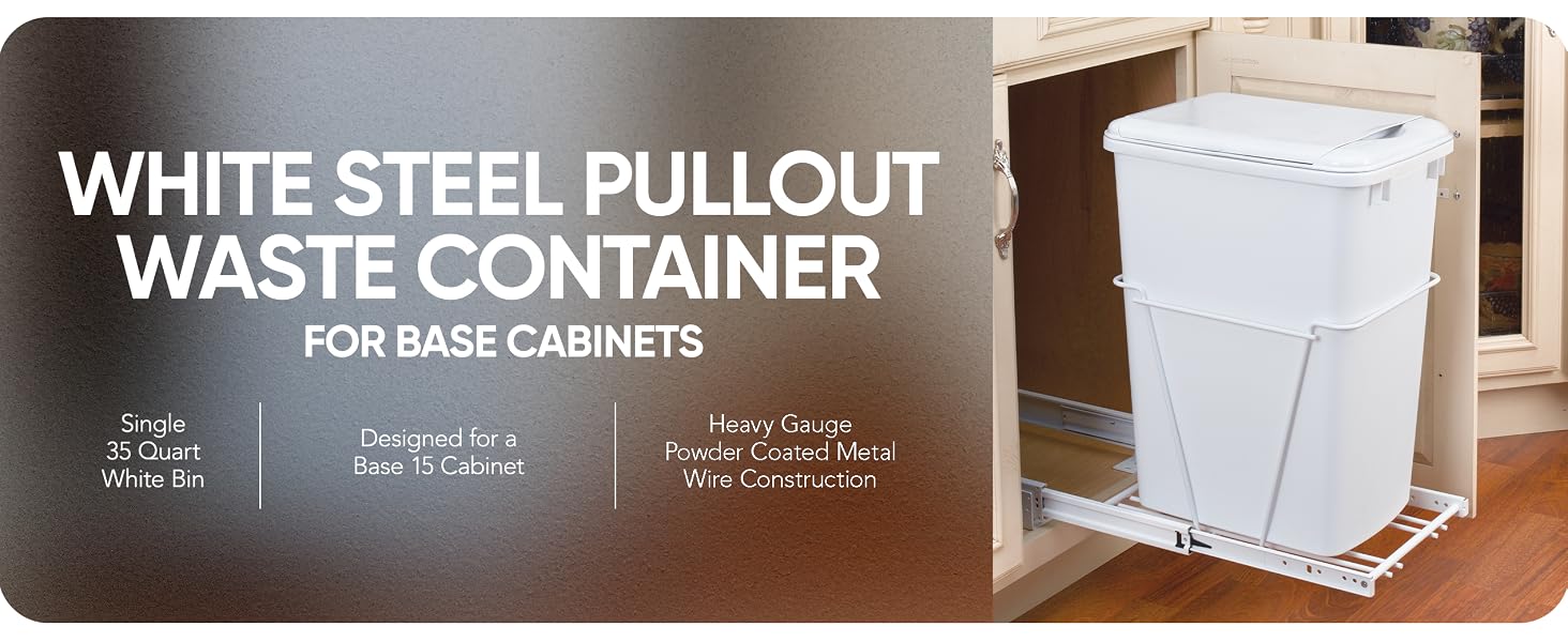 Rev-A-Shelf Single Pullout 35 qt. Sliding Trash Can for Kitchen Cabinet, RV-12PB
