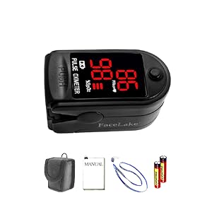 Facelake 400 Pulse Oximeter Blood Oxygen SPO2 Monitor Screen Display for Adults KidsCase Batteries