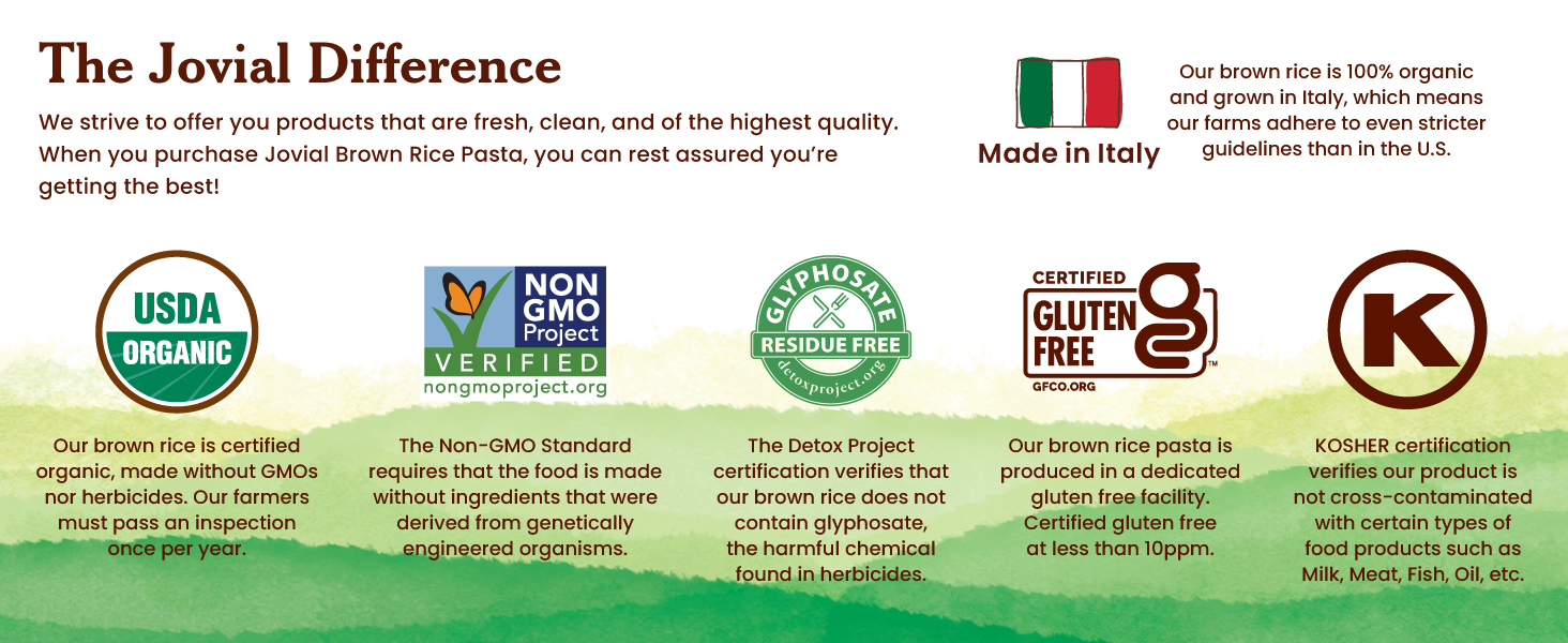 jovial gluten free organic brown rice pasta mafalda elbows stelline spaghetti