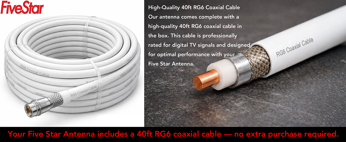 High-Quality 40ft RG6 Coaxial Cable