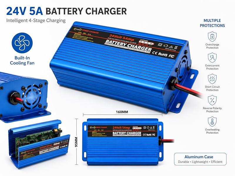24V 5A BATTERY CHARGER Smart 4-Stage Charging