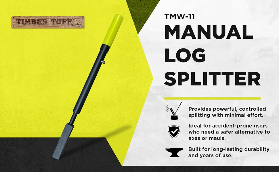 Timber Tuff TMW-11 Manual Slide Wedge Hammer Wood Log Steel Splitter Tool, Green