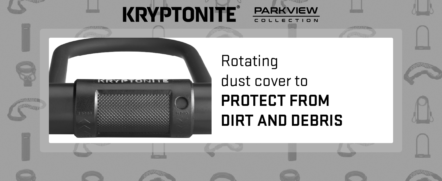 Kryptonite Parkview Mini U-Lock w/ Cable has a Rotating Dust Cover to protect from dirt and debris