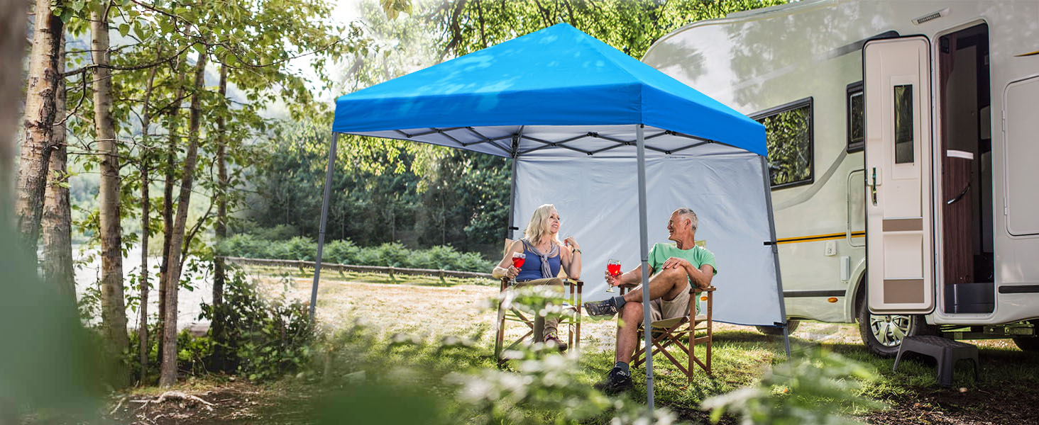 slant leg canopy with sunwall