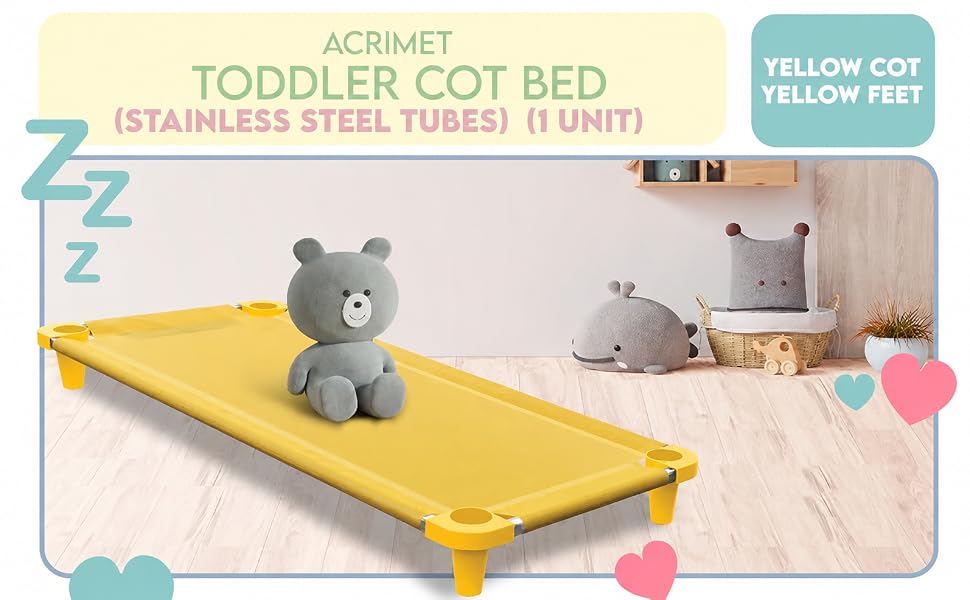 Acrimet Premium Stackable Cot Stainless Steel Tubes Yellow Cot Yellow Feet 1 Unit