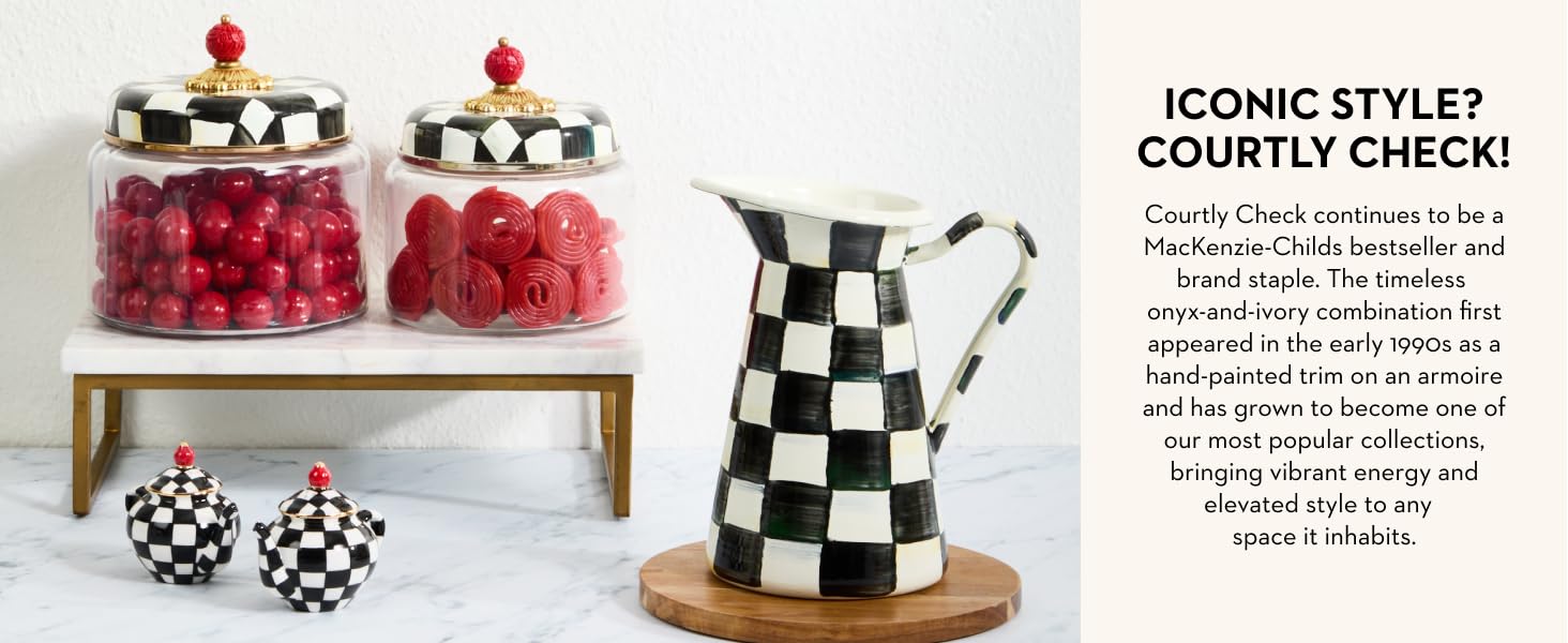 Courtly Check pitcher with canisters and teapot salt &amp;amp; pepper shakers.