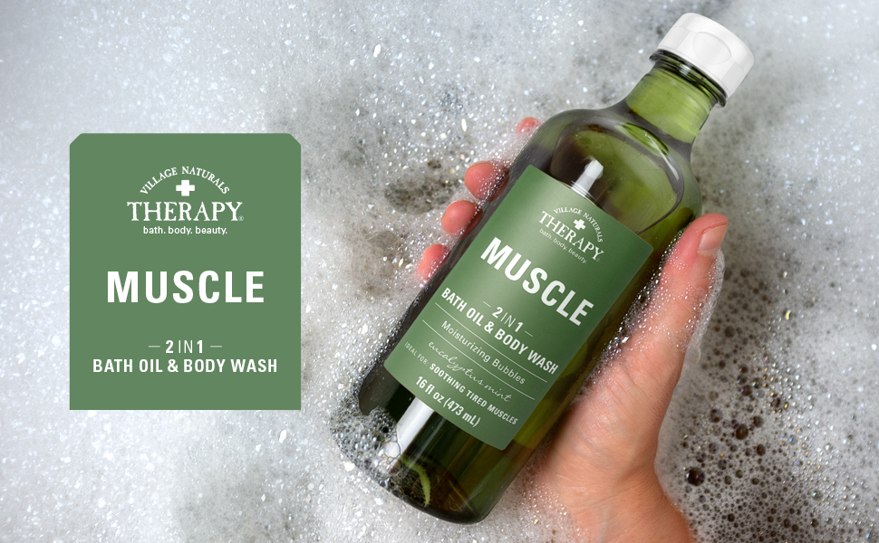 Village Naturals Therapy Muscle Relief Foaming Bath Oil and Body Wash