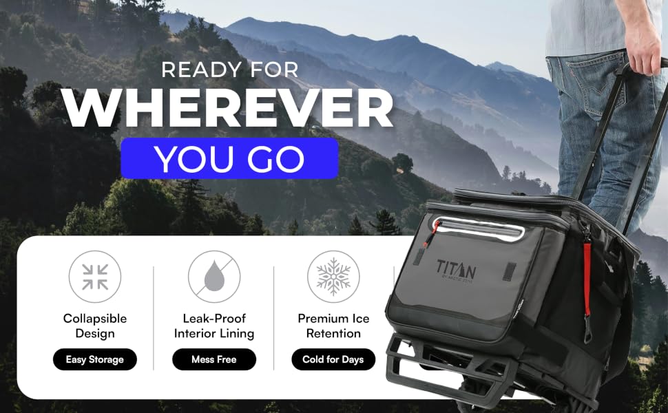 Titan by artic zone Collapsable cooler leak proof ice retention easy clean hard body liner shelf