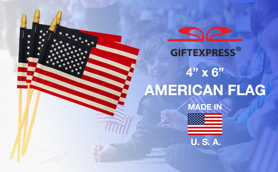 gift express mini small usa flag 4 by 6 inches by 10" tall made in usa