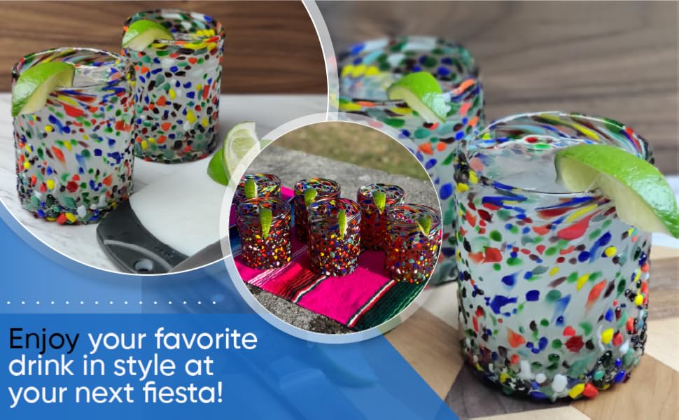 mexican glassware confetti tumbler glasses hand blown recycled