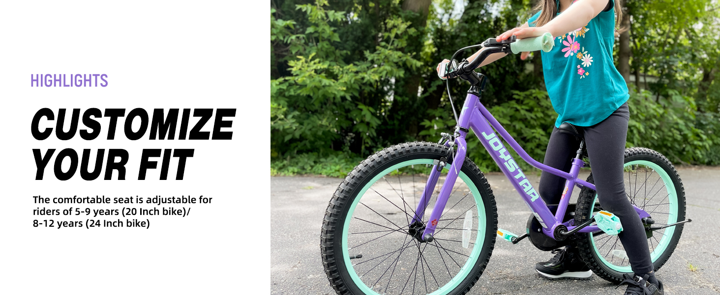 purple girls bike with adjustable seat height