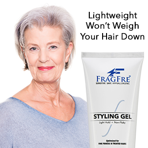 Old white lady with grey hair and fragfre light hold styling gel