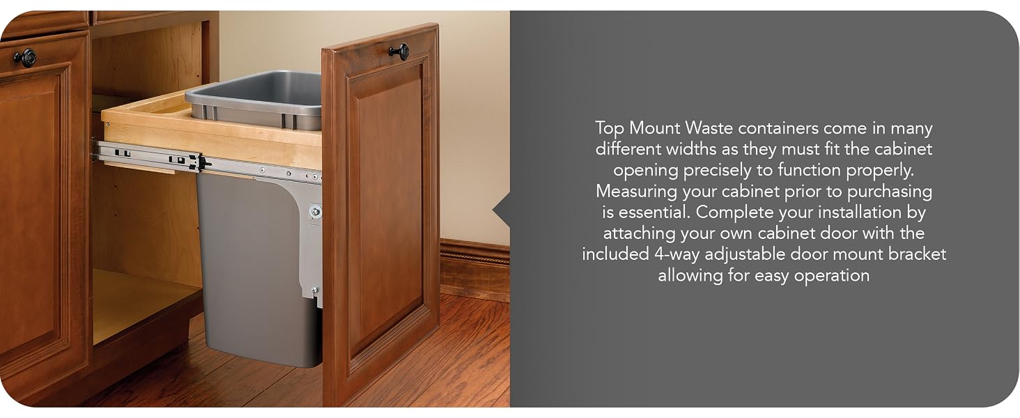 Installed wood top mount waste container.