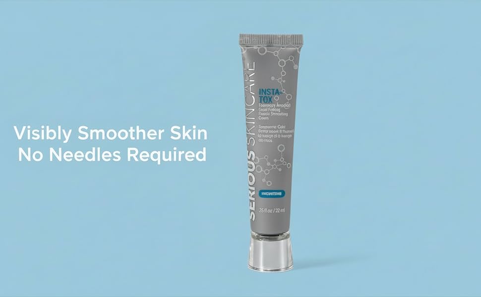 image of INSTA TOX in tube with text reading Visibly Smoother Skin No Needles Required