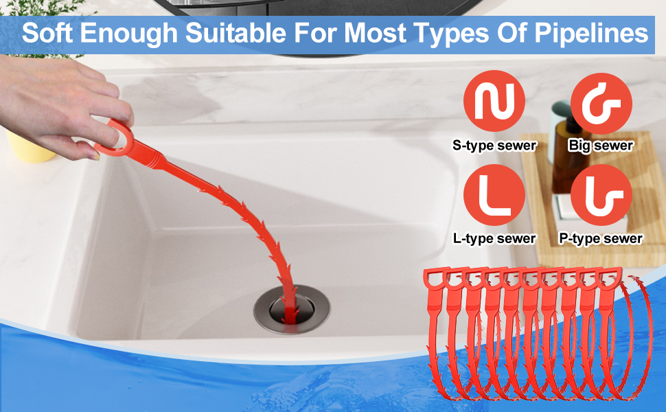 10pcs Red Drain Cleaner Spiral