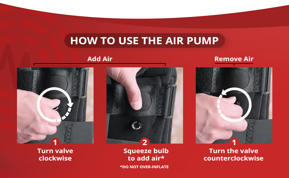 How to use air pump, Turn valve clockwise, Squeeze bulb to add air, Turn the valve counterclockwise