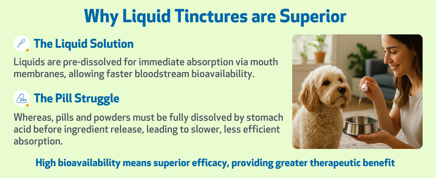 Liquid over pills pill struggle liquid more effective higher absoroption bioavailability add to food