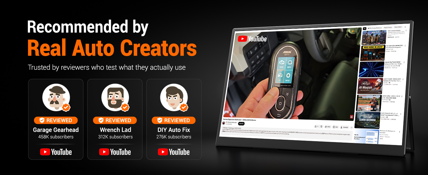 ANCEL BD310 OBD2 scanner reviewed by real auto creators and YouTube reviewers