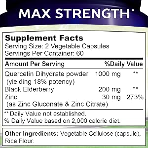 Quercetin 1000mg 500 mg 1500mg Bromelain D3 K2 Liposomal Vitamin C Nicotinamide Zinc Elderberry