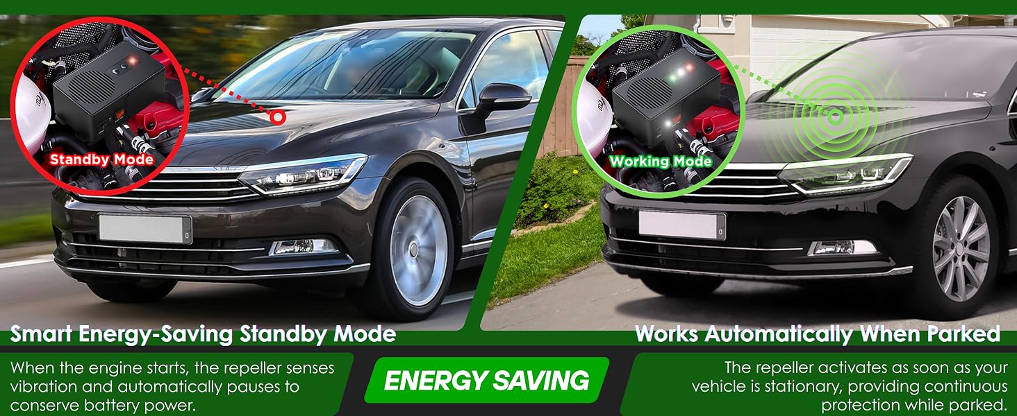 loraffe battery operated under hood rodent repellent Smart Energy-Saving Design