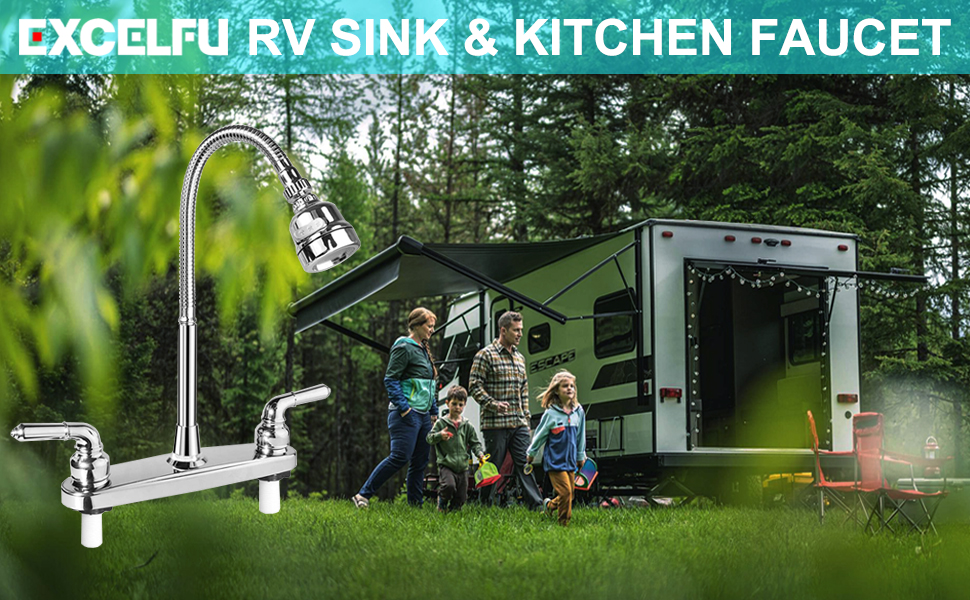 RV kitchen faucet replacement with flexible arc.