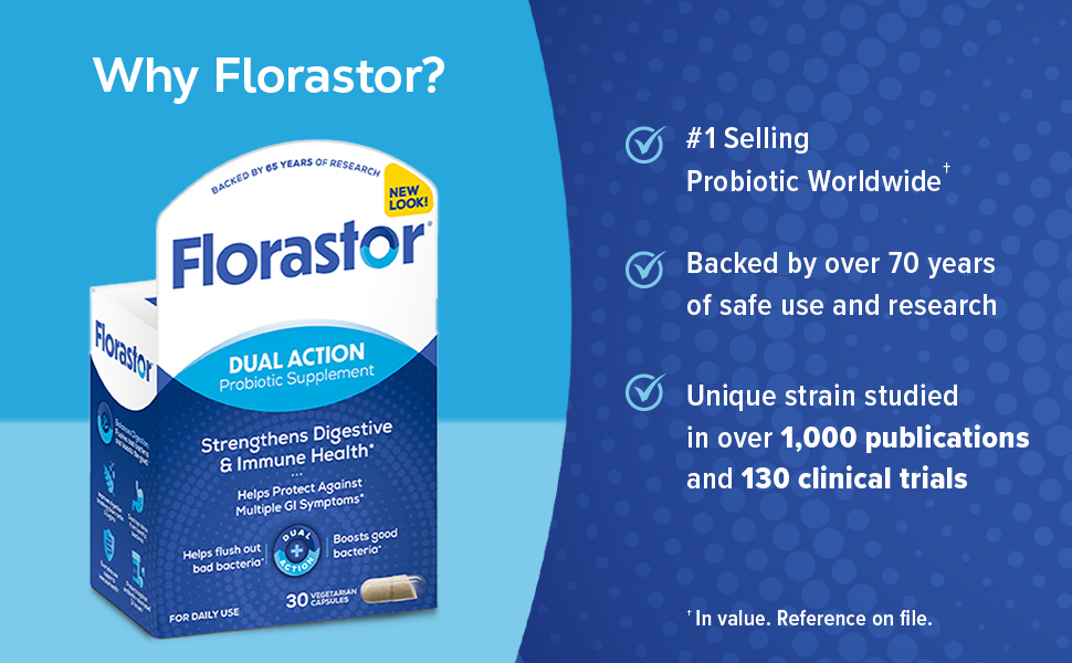 Florastor is backed by over 70 years of research and formulated with a unique probiotic strain