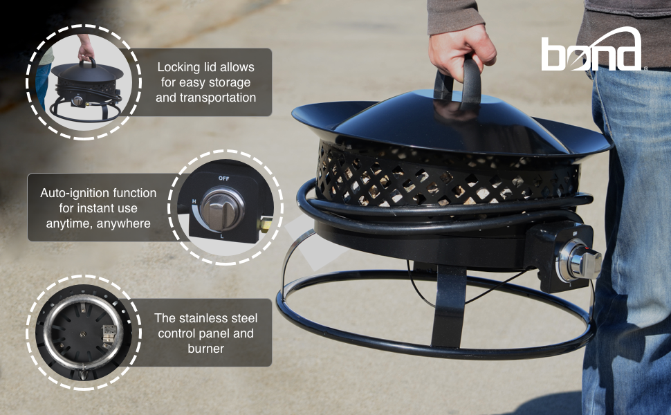 Fire pit with lid portable firepit Fire Bowl Bronze stainless steel burner
